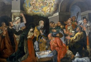 De Geboorte en de Aanbidding van de Herders door Italian School Italian School